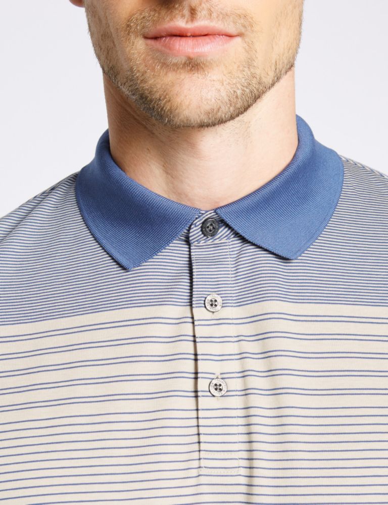 Pure Cotton Tailored Fit Mercerised Striped Polo Shirt 4 of 4