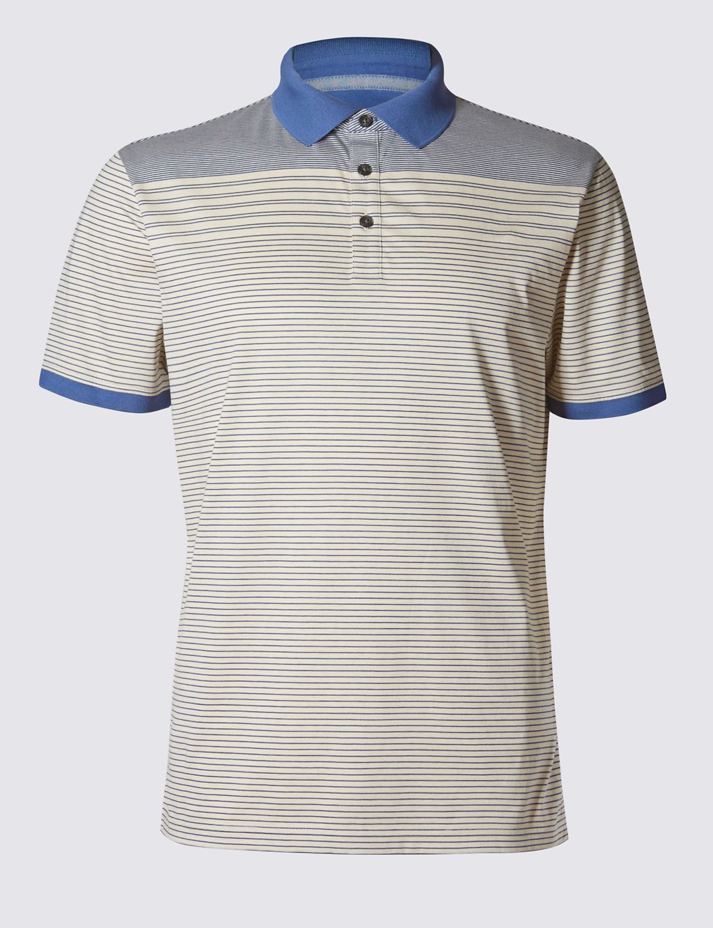 Pure Cotton Tailored Fit Mercerised Striped Polo Shirt 1 of 4