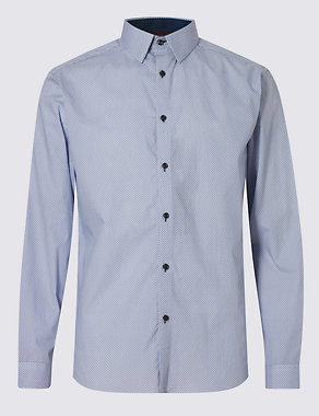 Pure Cotton Tailored Fit Micro Print Shirt Image 2 of 4