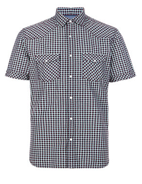 Pure Cotton Tailored Fit Mini Checked Shirt Image 2 of 3
