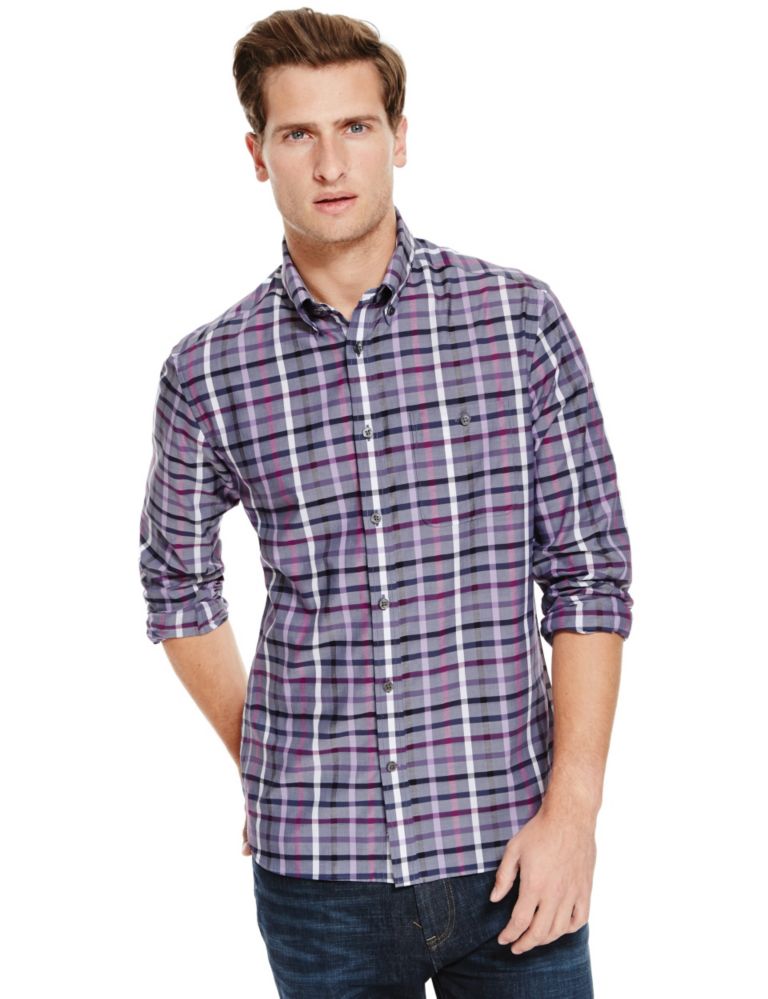 Pure Cotton Tailored Fit Multi-Checked Shirt 1 of 3
