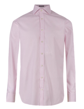 Pure Cotton Tailored Fit Non-Iron Dipped Striped Shirt Image 2 of 6