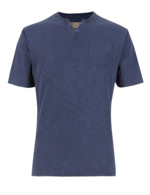 Pure Cotton Tailored Fit Notch Neck T-Shirt Image 2 of 3