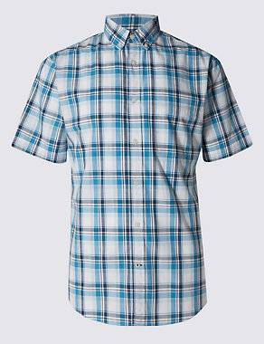 Pure Cotton Tailored Fit Overchecked Slub Shirt Image 2 of 4