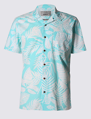 Pure Cotton Tailored Fit Palm Floral Shirt Image 2 of 3