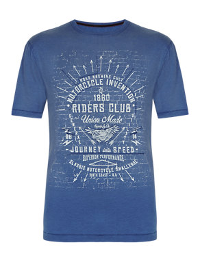 Pure Cotton Tailored Fit Riders Club Slogan T-Shirt Image 2 of 3