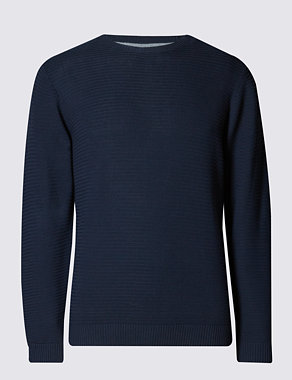 Pure Cotton Tailored Fit Ripple Stitched Jumper Image 2 of 3