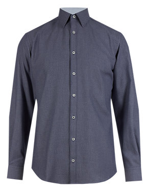 Pure Cotton Tailored Fit Shirt with Subtle Contrast Trim Image 2 of 5