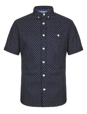 Pure Cotton Tailored Fit Short Sleeve Arrow Print Shirt Image 2 of 3