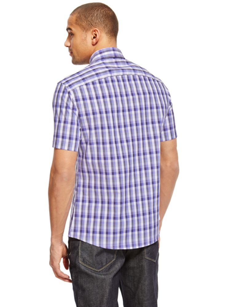 Pure Cotton Tailored Fit Short Sleeve Checked Shirt 3 of 3