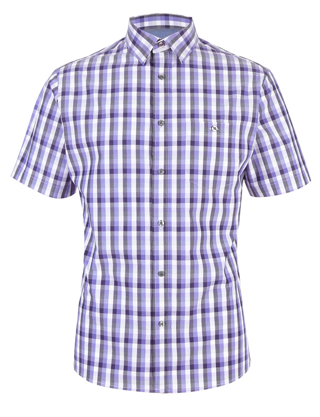Pure Cotton Tailored Fit Short Sleeve Checked Shirt 1 of 3