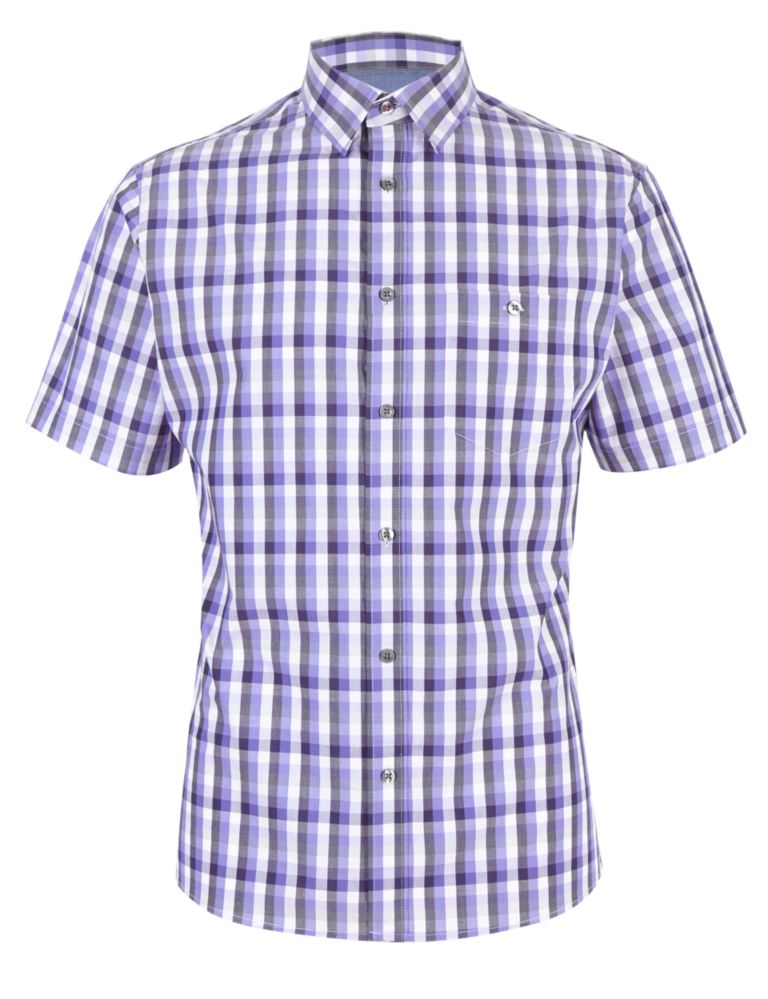 Pure Cotton Tailored Fit Short Sleeve Checked Shirt 2 of 3