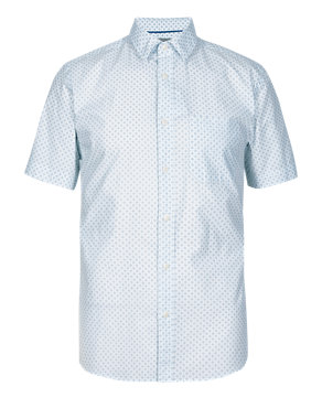 Pure Cotton Tailored Fit Spotted Poplin Shirt Image 2 of 3