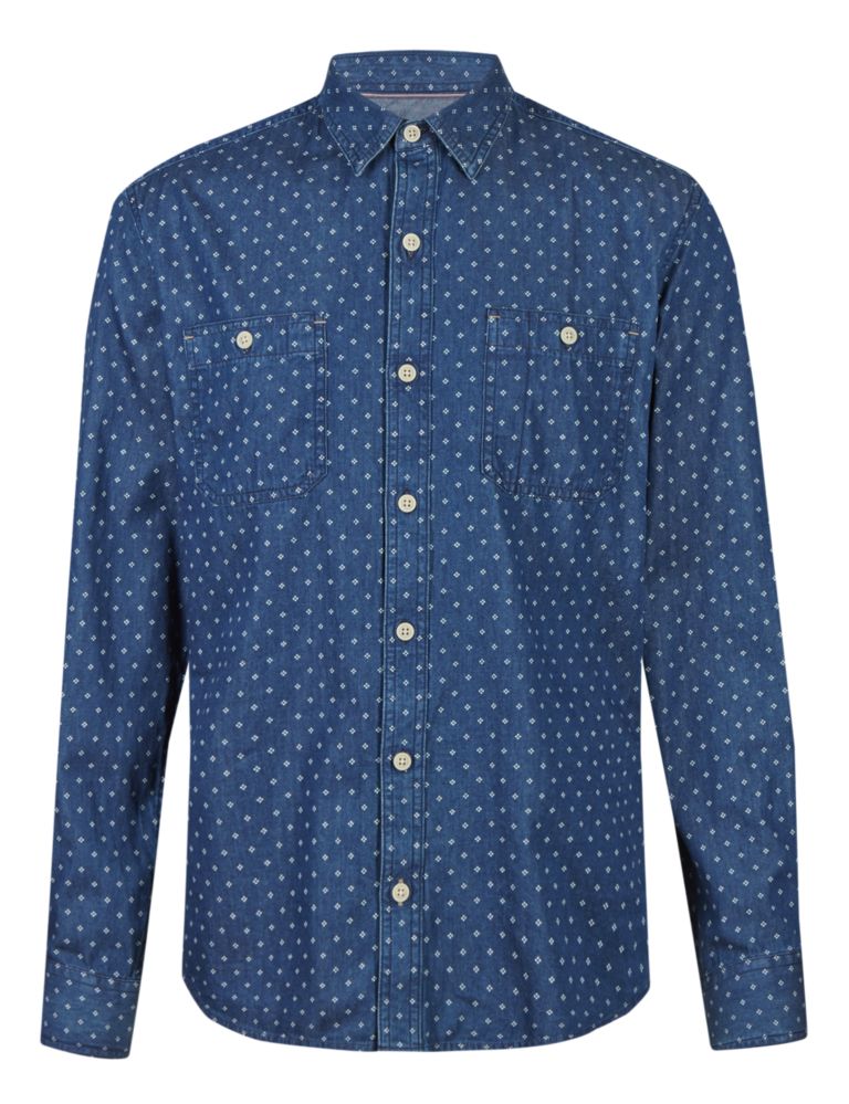 Pure Cotton Tailored Fit Spotted Shirt 2 of 5