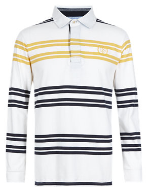 Pure Cotton Tailored Fit Stay Soft Double Striped Rugby Top Image 2 of 4