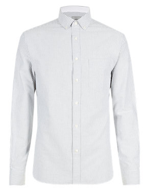 Pure Cotton Tailored Fit Striped Oxford Shirt Image 2 of 5