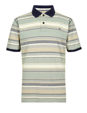 Pure Cotton Tailored Fit Striped Piqué Polo Shirt Image 2 of 3