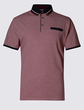 Pure Cotton Tailored Fit Striped Polo Shirt Image 2 of 3