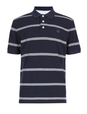 Pure Cotton Tailored Fit Striped Polo Shirt | Blue Harbour | M&S