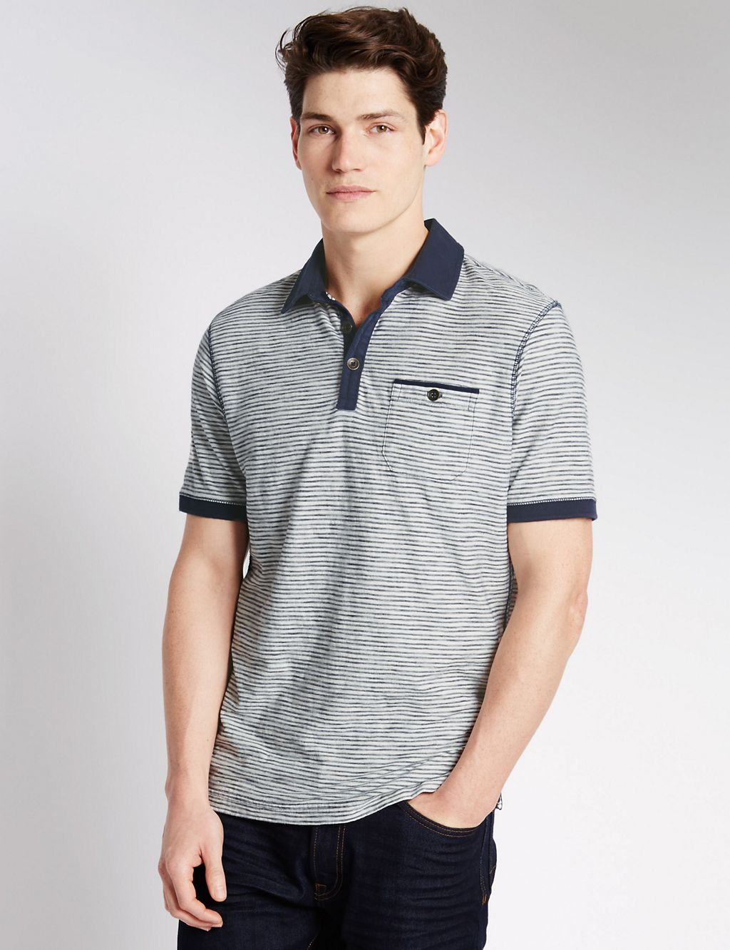 Pure Cotton Tailored Fit Striped Polo Shirt 3 of 5