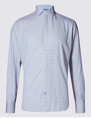 Pure Cotton Tailored Fit Textured Check Shirt Image 2 of 4
