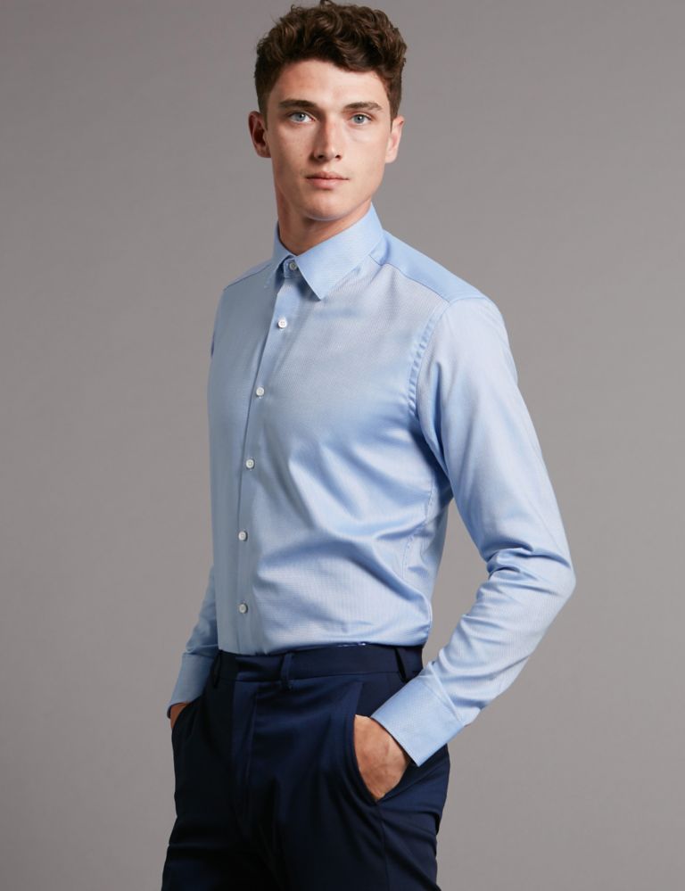 Pure Cotton Tailored Fit Textured Shirt 1 of 4