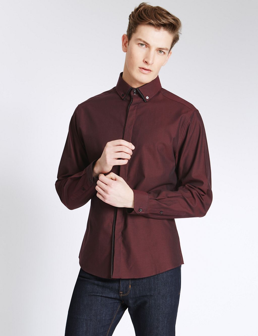 Pure Cotton Tailored Fit Textured Shirt 3 of 5