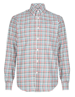 Pure Cotton Tailored Fit Thermal Flannel Checked Shirt Image 2 of 3