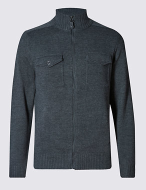 Pure Cotton Tailored Fit Zip Through Cardigan Image 2 of 3