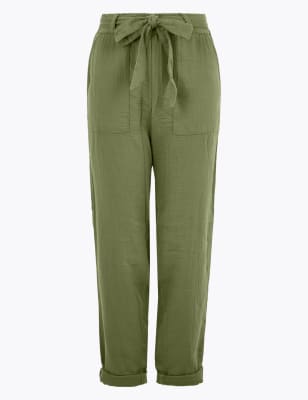 khaki ankle grazer trousers