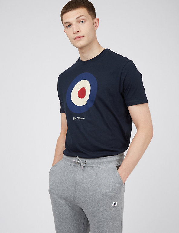 Ben Sherman Mens Light Grey Classic Short Sleeve Target Retro Casual T-Shirt