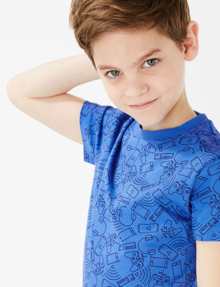 Pure Cotton Tech Patterned T-Shirt (6-16 Yrs) 1 of 4