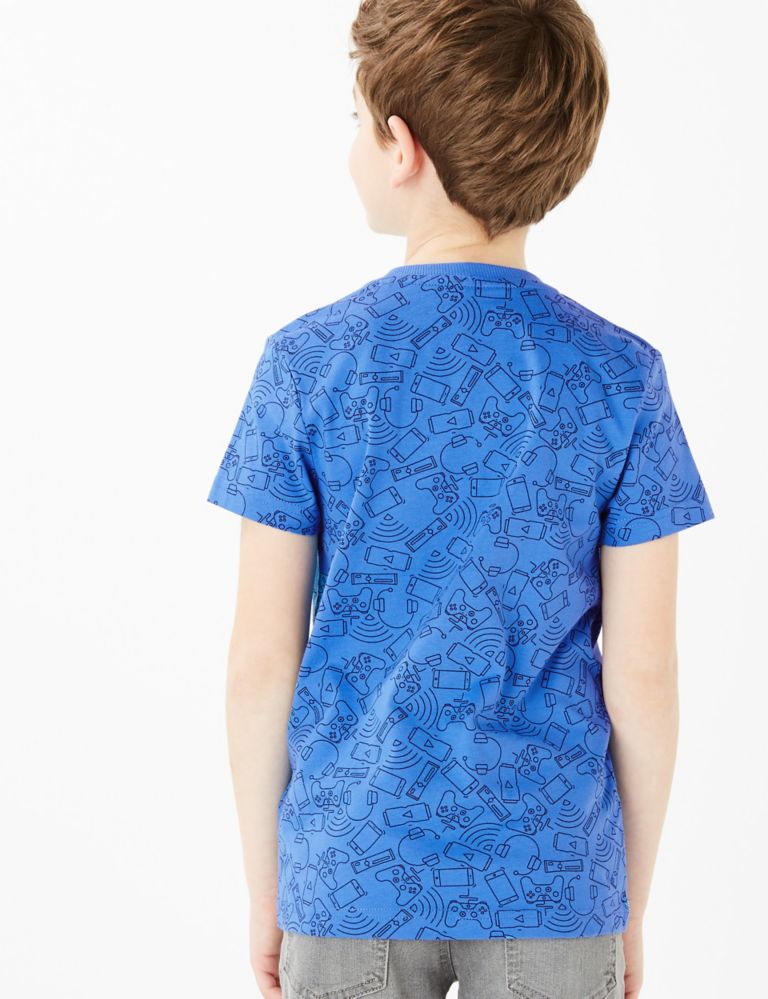 Pure Cotton Tech Patterned T-Shirt (6-16 Yrs) 4 of 4