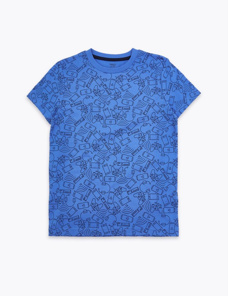 Pure Cotton Tech Patterned T-Shirt (6-16 Yrs) 2 of 4