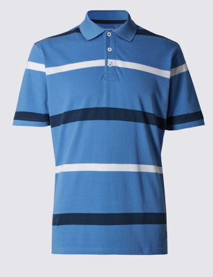 Pure Cotton Textured & Striped Polo Shirt Image 2 of 4