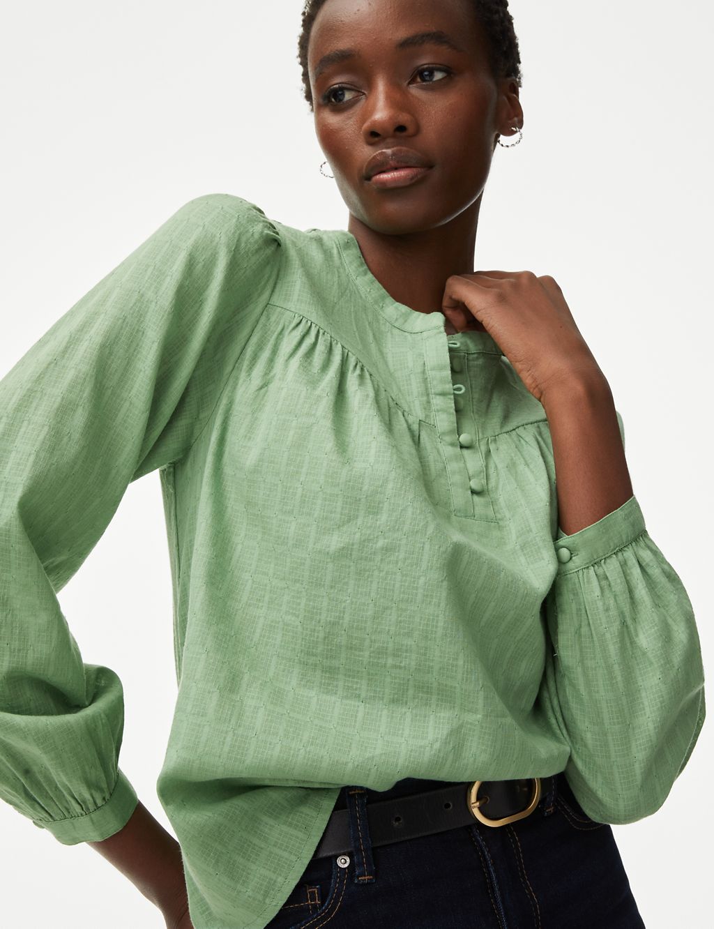Pure Cotton Textured Blouse 4 of 5