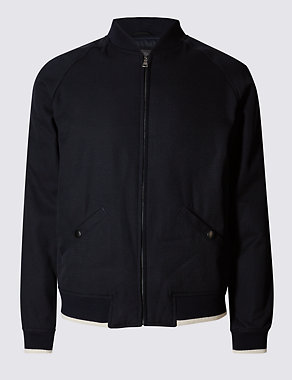 Pure Cotton Textured Bomber Jacket Image 2 of 5