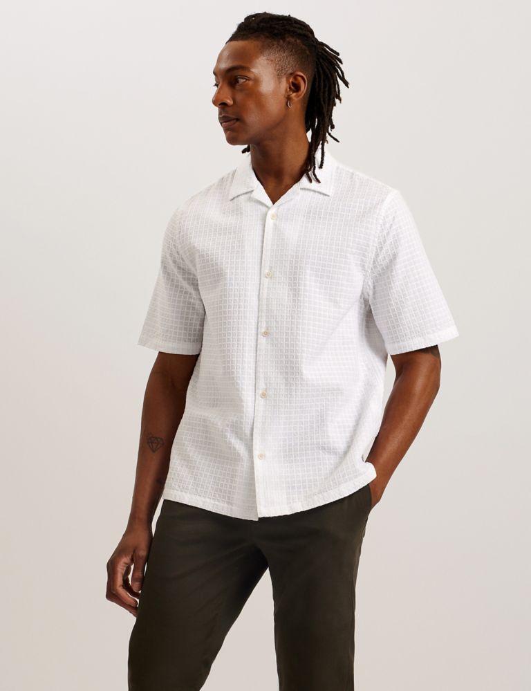 Pure Cotton Textured Check Oxford Shirt 1 of 3