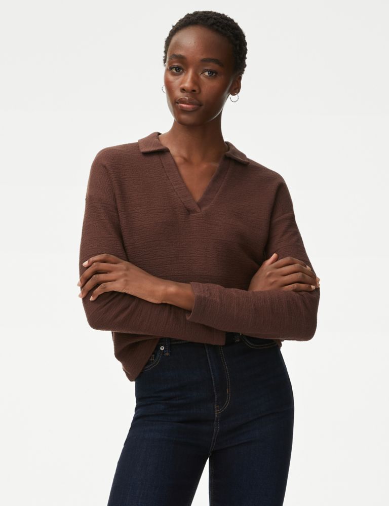 Pure Cotton Textured Collared Top | M&S Collection | M&S