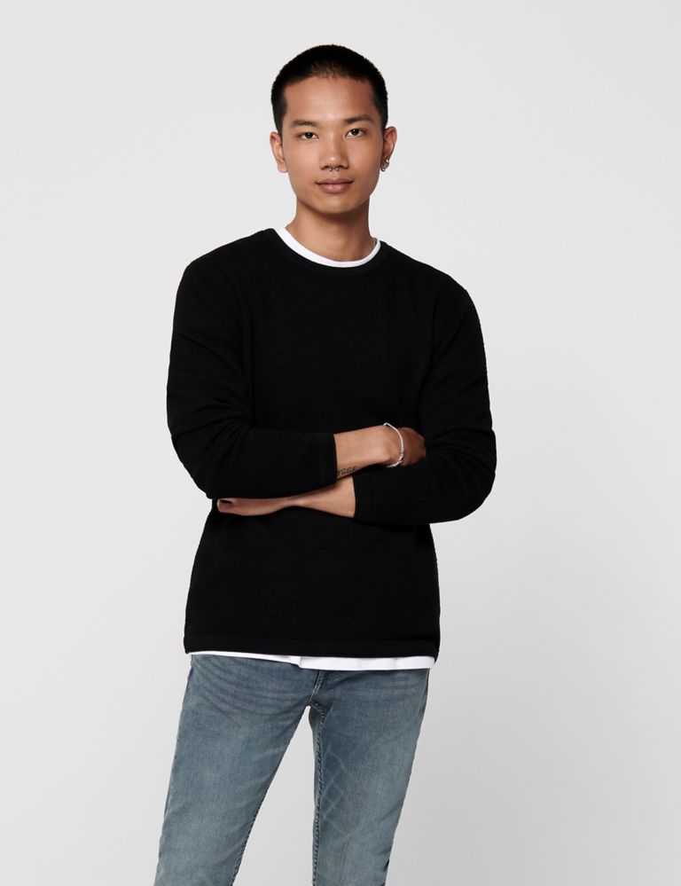 Pure Cotton Textured Crew Neck Jumper, ONLY & SONS