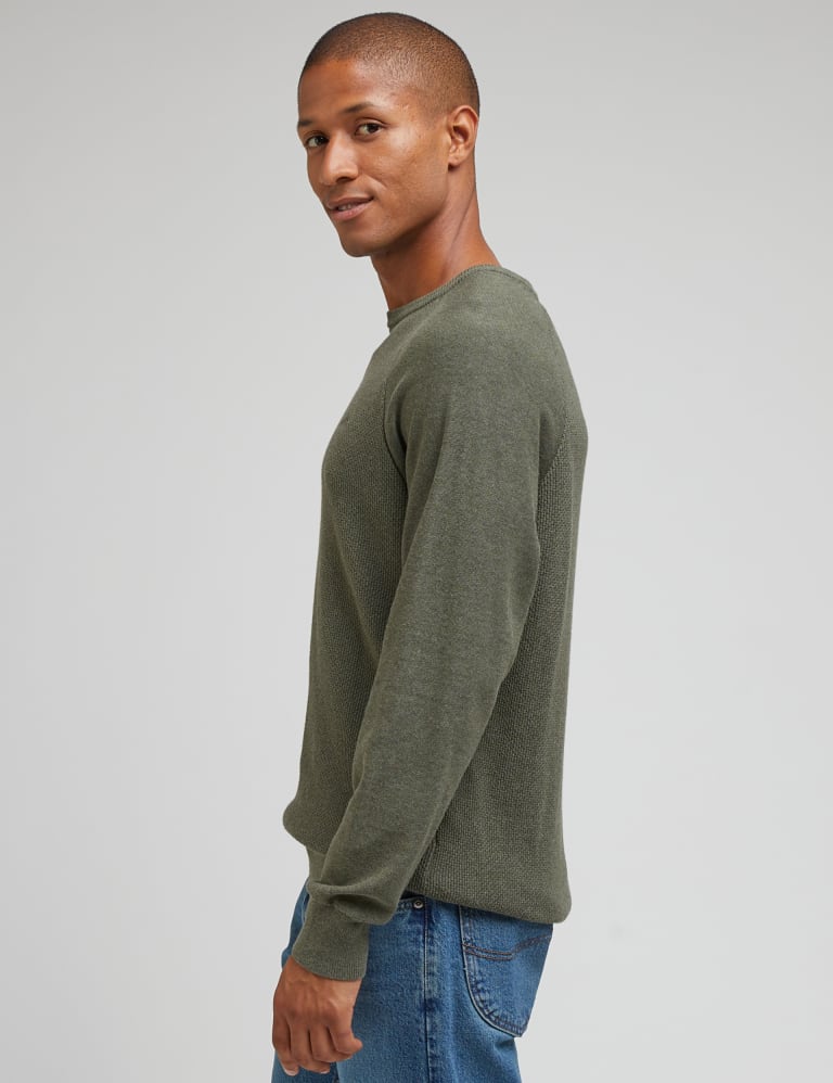 Pure Cotton Textured Crew Neck Jumper