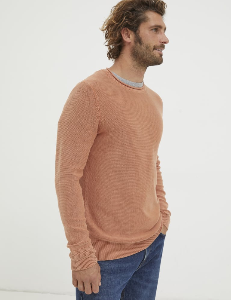 Pure Cotton Textured Crew Neck Jumper 1 of 5