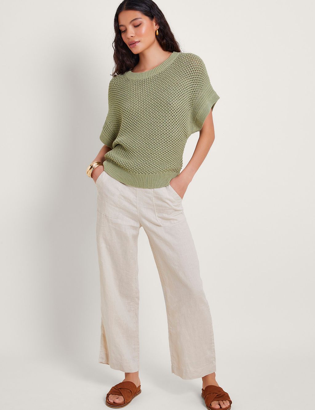 Pure Cotton Textured Crew Neck Knitted Top 2 of 5