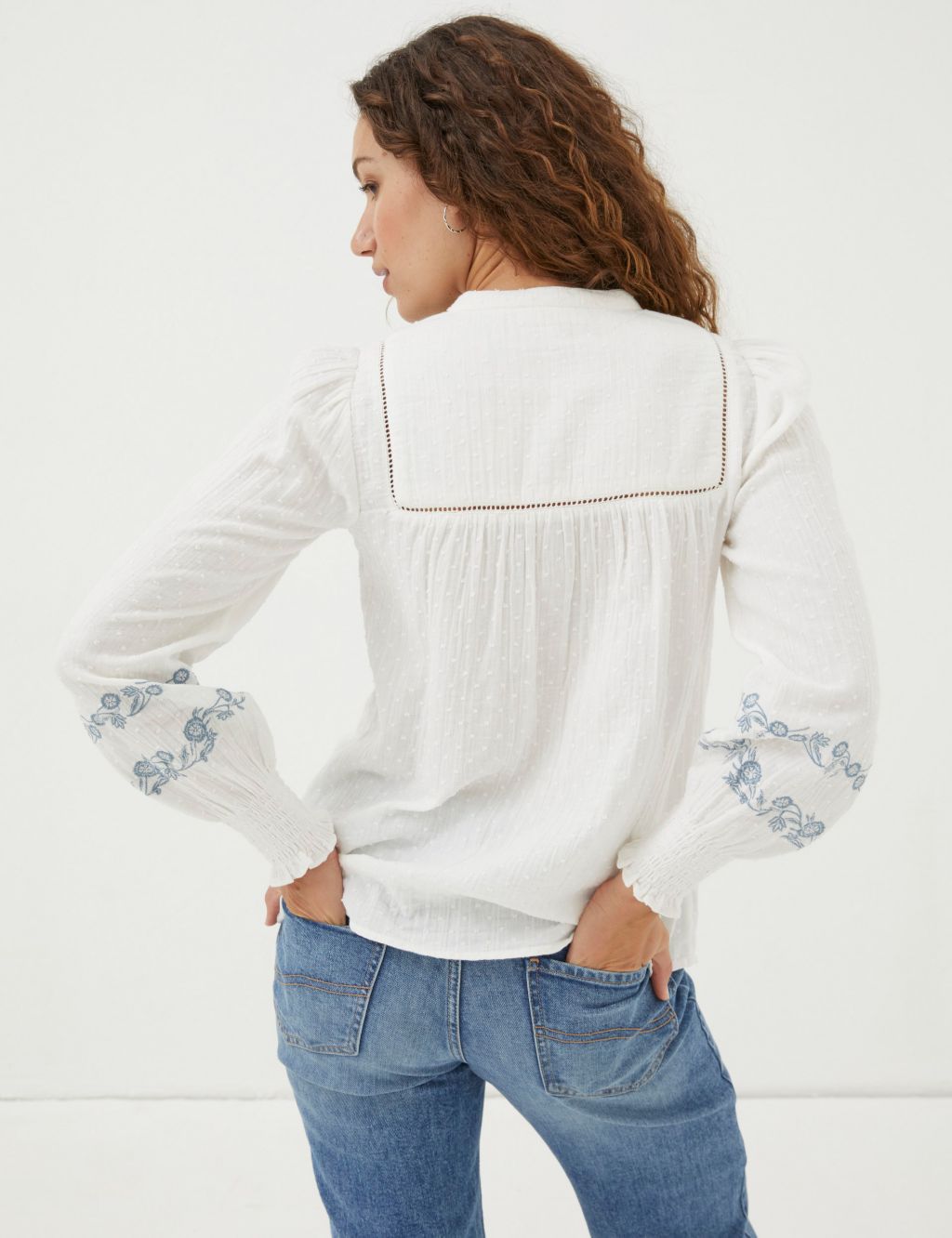 Pure Cotton Textured Embroidered Blouse 2 of 6