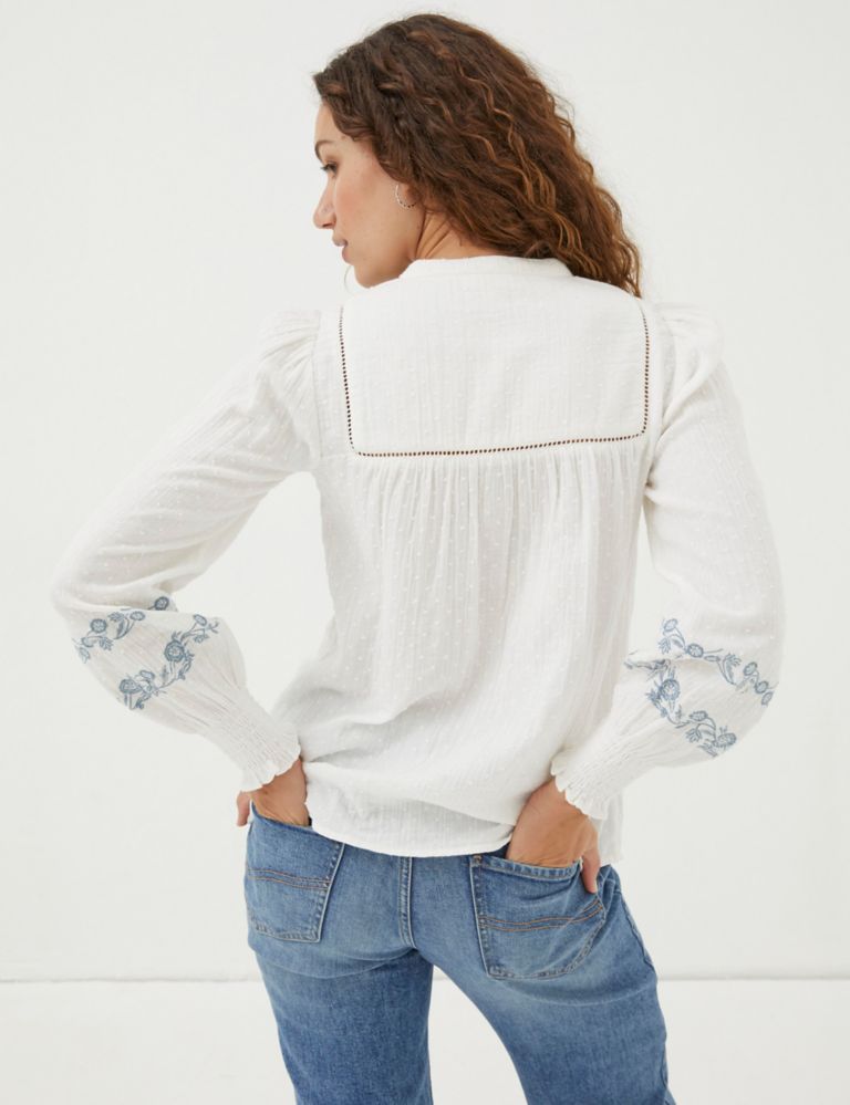 Pure Cotton Textured Embroidered Blouse 3 of 6