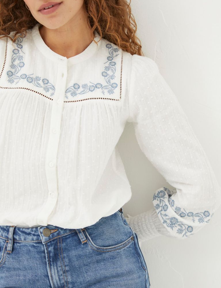 Pure Cotton Textured Embroidered Blouse 4 of 6