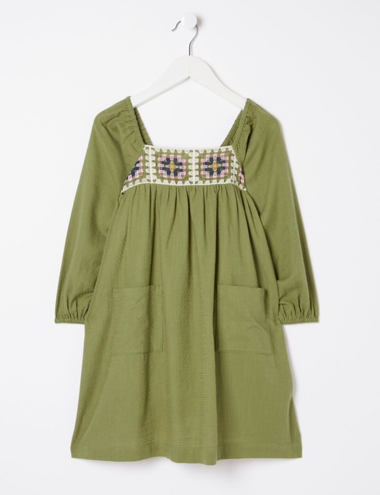 Pure Cotton Textured Embroidered Dress (3-13 Yrs) 2 of 5