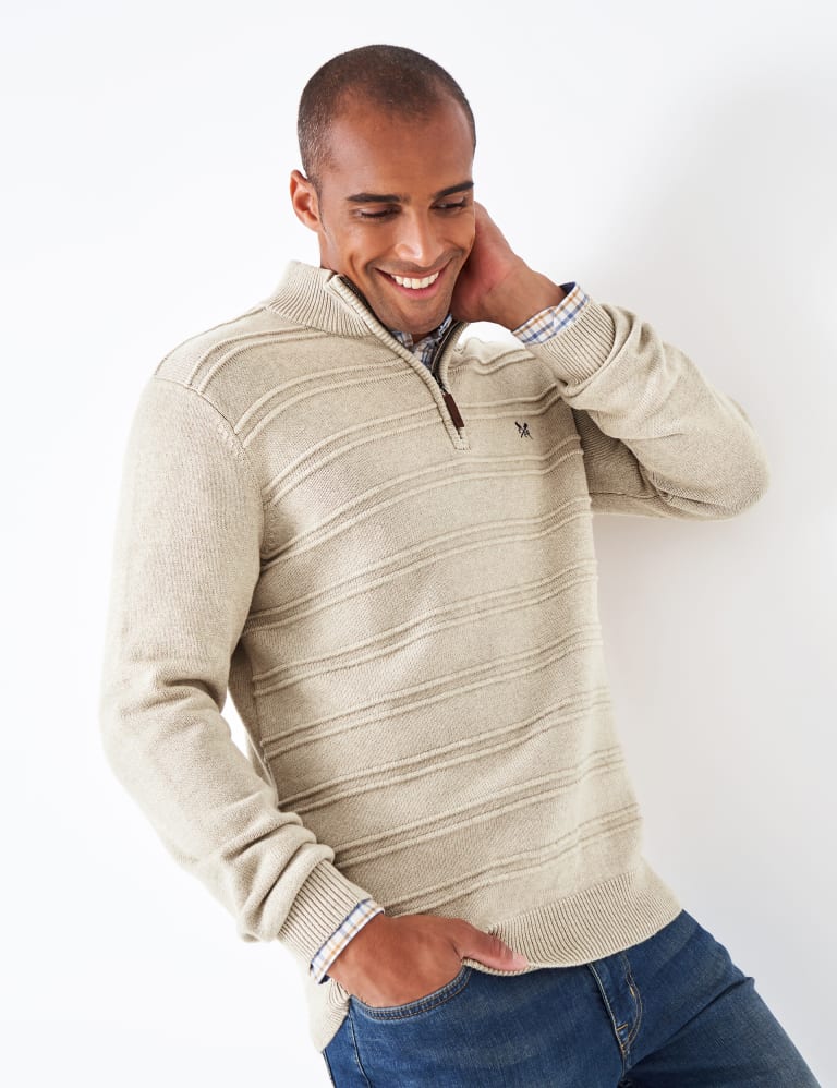 Pure Cotton Textured Half Zip Jumper 1 of 5