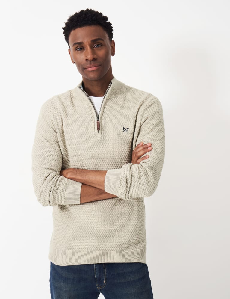 Pure Cotton Textured Half Zip Jumper 1 of 6