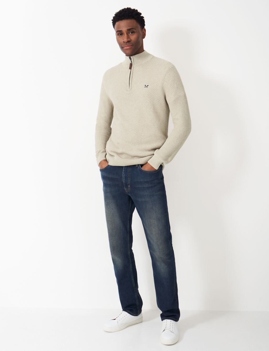 Pure Cotton Textured Half Zip Jumper | Crew Clothing | M&S